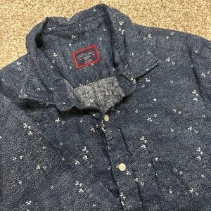 UNTUCKit Linen Floral Short Sleeve Button Down Shirt Navy Mens Medium Slim Fit